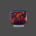 Traditional Ceramic Bowl With Red Blue Dragon And Wave Patterns 3d model