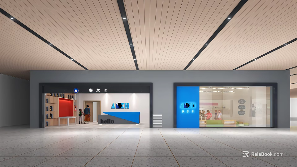 Modern Security Check Entrance Facade With Signage And Service Counter Design 3d model 