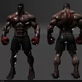 Muscular Male Character Front Back View With Red Boxing Gloves And Blood Stains