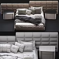 Modern Double Bed With Plush Headboard Decorative Pillows And Bedside Tables 3d model