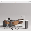 Modern Office Desk With Brown Wheeled Chairs Computer Desk Lamp And Storage Cabinet