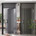 Stylish Modern Black Security Door Design With Vertical Lines In Indoor Room Setting