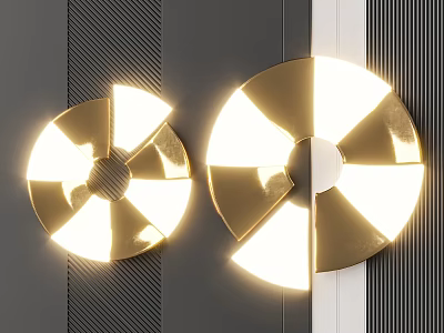 Golden Circular Chandeliers With Glowing Segments In Modern Dark And Light Striped Background 3d model