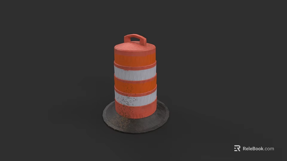 Road Facility Orange And White Striped Traffic Barrel With Stable Base On Urban Roads For Safety 3d model 