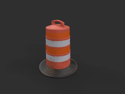 Road Facility Orange And White Striped Traffic Barrel With Stable Base On Urban Roads For Safety 3d model
