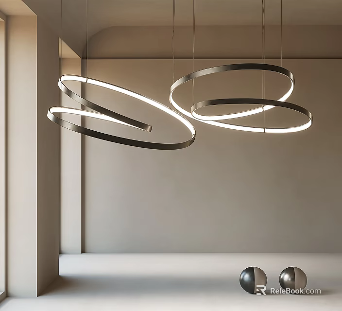 Elegant Modern Circular Ring Chandelier With Illuminated Metallic Frames For Interior Design Spaces 3d model 