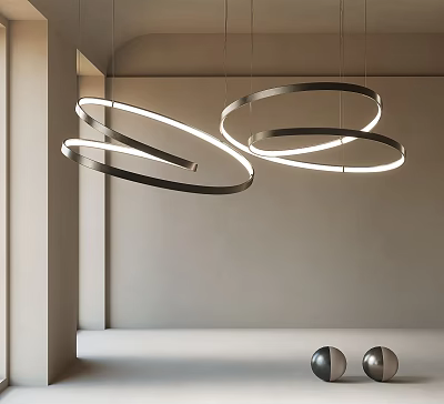 Elegant Modern Circular Ring Chandelier With Illuminated Metallic Frames For Interior Design Spaces 3d model