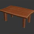 Rustic Wooden Table With Natural Grain Plank Top And Four Legs Design
