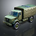 Military Green Army Tank With Canvas Cover And Reflection On Dark Surface