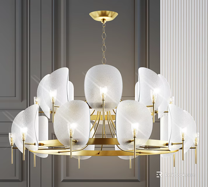 Modern Gold Frame Chandelier With White Frosted Glass Petal Shades For Interior Lighting Decoration 3d model 