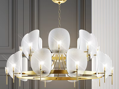 Modern Gold Frame Chandelier With White Frosted Glass Petal Shades For Interior Lighting Decoration 3d model
