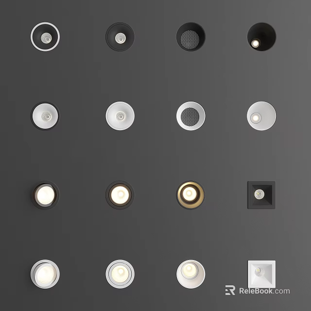 Recessed Downlights And Spotlights In Various Styles With White Gold Black Finishes 3d model 