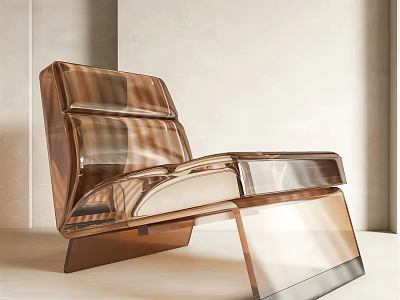 Stylish Amber Acrylic Leisure Chair With Transparent Frame And Modern Ergonomic Design 3d model