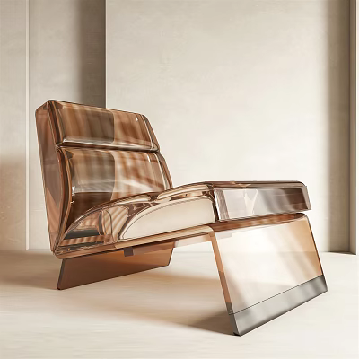 Stylish Amber Acrylic Leisure Chair With Transparent Frame And Modern Ergonomic Design 3d model