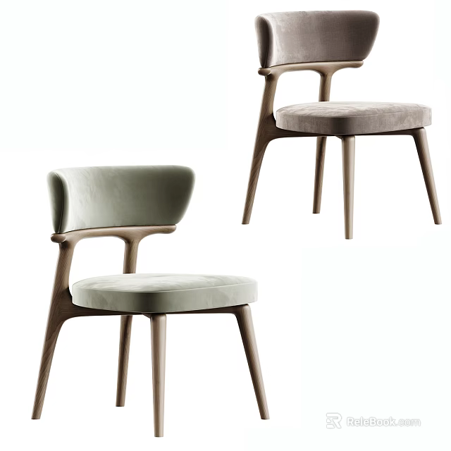 Modern Minimalist Single Chair With Wooden Frame And Green Upholstered Seat 3d model 
