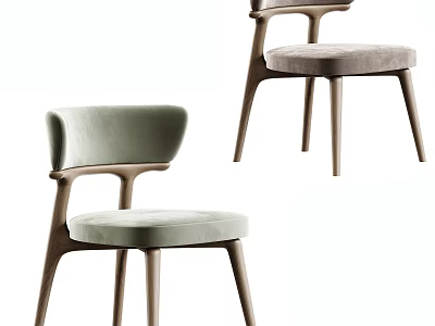 Modern Minimalist Single Chair With Wooden Frame And Green Upholstered Seat 3d model
