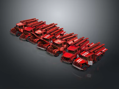 Red Model Trucks Arranged In A Row For Display And Collection 3d model