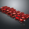 Red Model Trucks Arranged In A Row For Display And Collection 3d model
