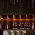 Modern Bar Interior Design With Wooden Panels Wine Racks And Hanging Lights