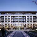 Modern Chinese Style Residential Building With Multiple Floors Balconies Stone Pathway And Landscaped Garden