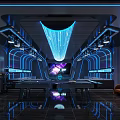 Futuristic Cyberpunk Bar Interior With Tech Lighting Seating And Pipes 3d model