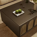 Black Coffee Table with Drawers and Grille Doors Decorated with Green Fruits and Wine Glasses