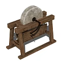 Traditional Garden Decorative Piece with Wooden Frame and Stone Mill Wheel