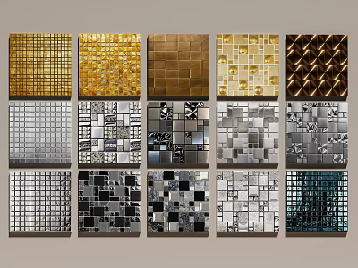 Multiple Style Floor Tiles With Metallic Golden Brown Silver And Geometric Patterns 3d model