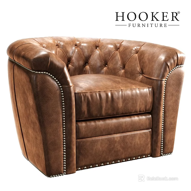 Brown Leather Tufted Leisure Chair With Comfortable Design And Nailhead Trim 3d model 