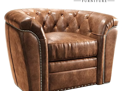 Brown Leather Tufted Leisure Chair With Comfortable Design And Nailhead Trim 3d model