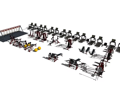 Complete Gym Sports Equipment With Weight Benches Dumbbells And Training Machines 3d model