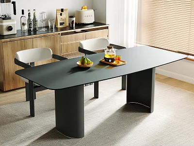 Modern Matte Black Dining Table Set With Chic Chairs For Bright Cozy Home Dining Area 3d model