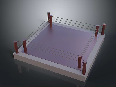 3D Model of Professional Boxing Ring with Square Platform Ropes and Red Posts 3d model