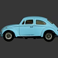 Classic Blue Beetle Car Model With Vintage Design On Reflective Surface 3d model