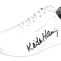 Stylish White Sneakers Showcasing Keith Haring Signature And Red Heart Accent