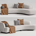 Curved Light Colored Sectional Sofa With Decorative Pillows And Blanket 3d model
