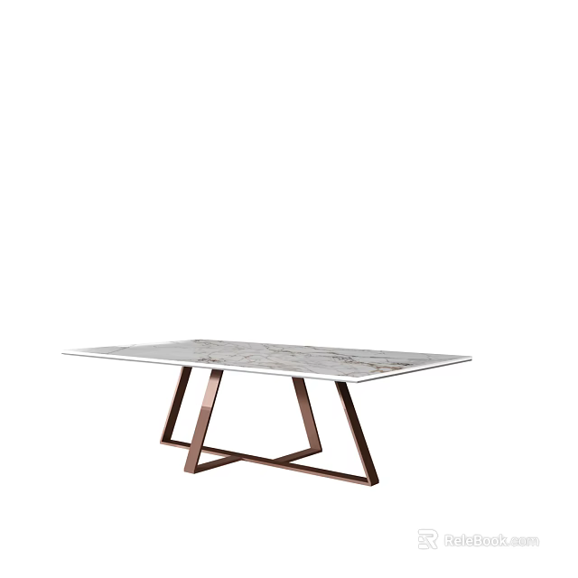 Modern Rectangular Coffee Table With Marble Top And Rose Gold Metal Legs 3d model