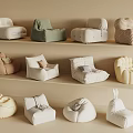 Various Styles Bean Bag Chairs In Different Colors Displayed On Shelves