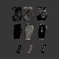 Character Costume Designs With Various Armor Tops Pants And Shoes Styles