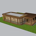 Outdoor Wooden Pergola With Flat Roof Grass Surroundings And Supporting Columns
