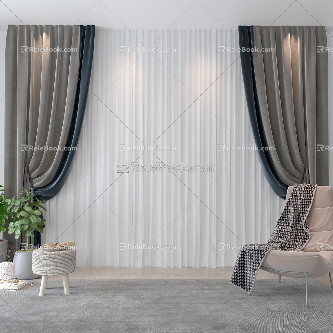 Modern Curtain Fabric Curtain 3d model