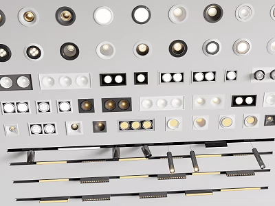 Various LED Downlights and Spotlights with Different Design and Ceiling Fixtures 3d model