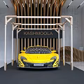 KASHMOOLA Yellow Sports Car Display In Modern Interior With Wooden Structure