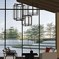 Elegant Modern Hotel Public Lounge Area With Chinese Pendant Lights Large Windows And Comfortable Seating