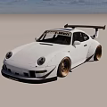 Light Blue Sports Car With Rear Spoiler And Golden Wheels In Empty Indoor Space