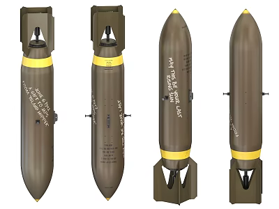 Military Bombs Showing Multiple Angles With Yellow Stripe Design Features 3d model