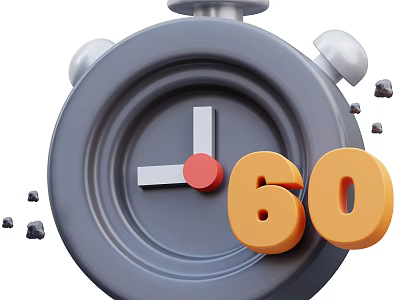 Gray Alarm Clock Decorative Ornament Set With Silver Bells Red Hands And Orange 60 Number 3d model
