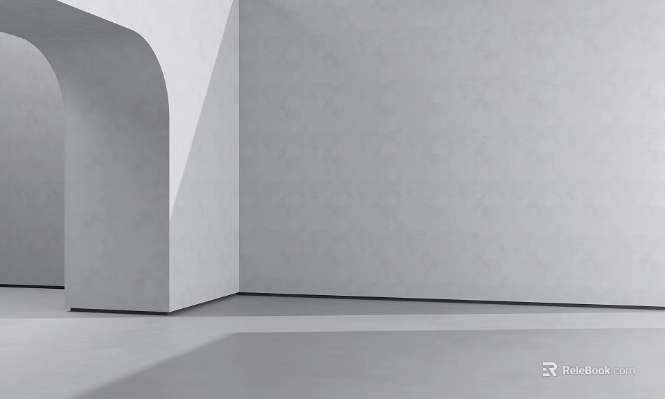 Minimalist Modern Interior Featuring Gray Walls Floor And Arched Structure Design 3d model