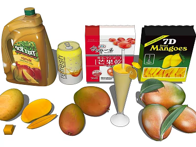 Delicious Mango Drinks With Fresh Mangoes Juice Pulp Smoothie And Dried Mangoes 3d model