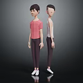 Two Low Poly 3D Characters With Pink And White Tops Dark Pants And White Shoes